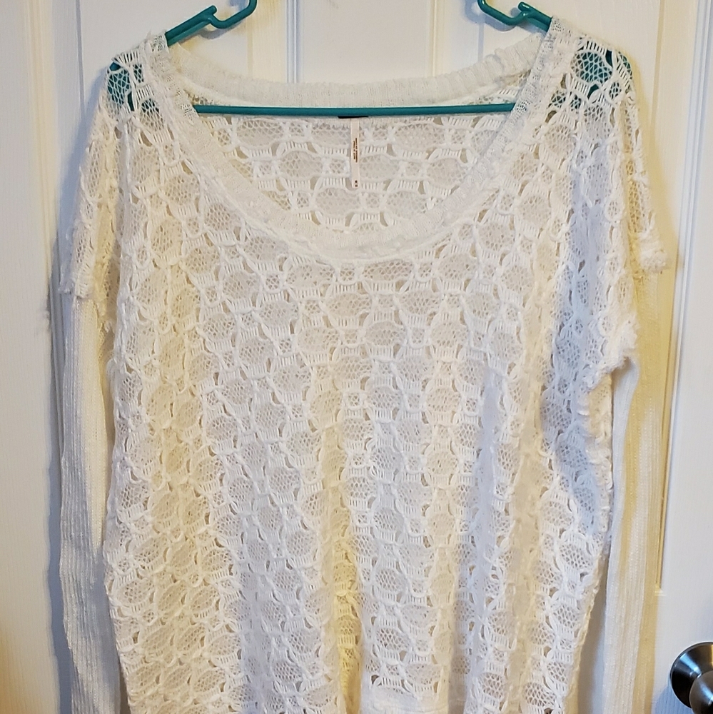 Free People Cream Crochet Sweater Sz M